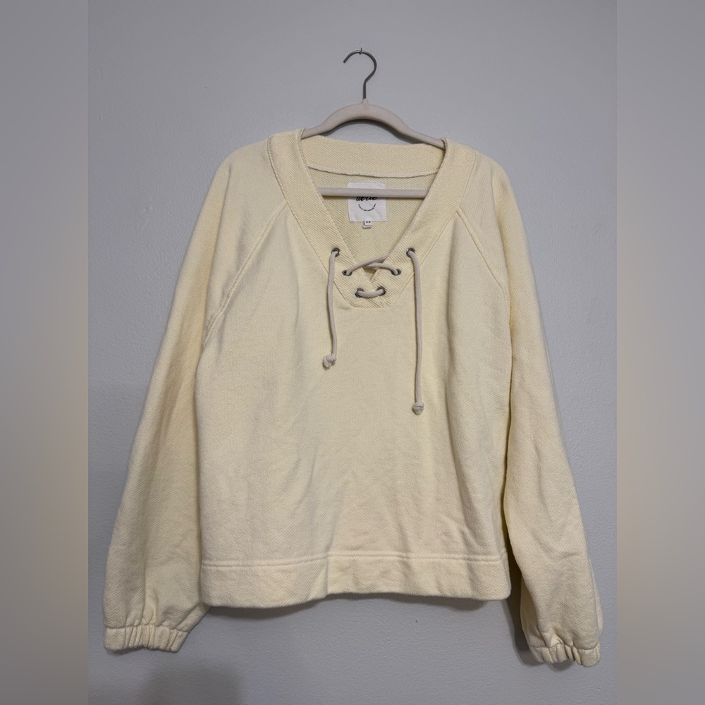 Aerie Oversized Lace Up Sweatshirt in Pale Yellow / Cream - Medium - Picture 2 of 7